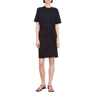 Vince Black Short Sleeve Faux Wrap Side Tie Cotton Dress Size Large